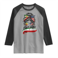 Free Iran Raglan Shirt Persian American Pride Lion Sun Flag Messy Bun