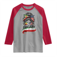 Free Iran Raglan Shirt Persian American Pride Lion Sun Flag Messy Bun