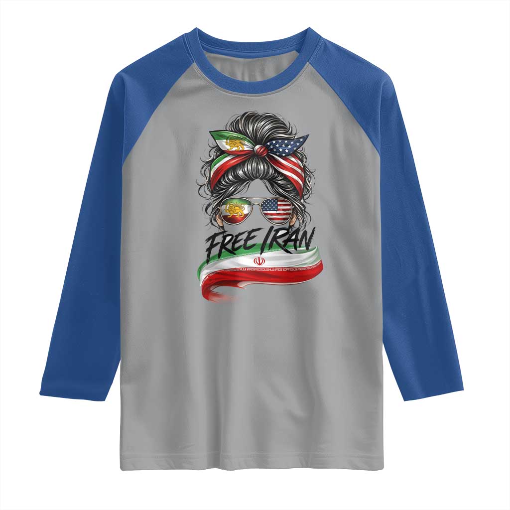 Free Iran Raglan Shirt Persian American Pride Lion Sun Flag Messy Bun