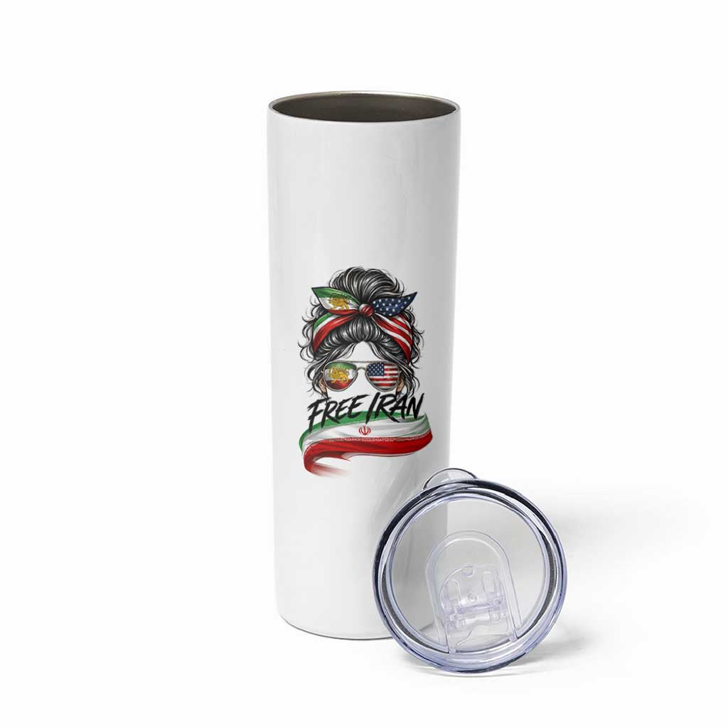 Free Iran Skinny Tumbler Persian American Pride Lion Sun Flag Messy Bun