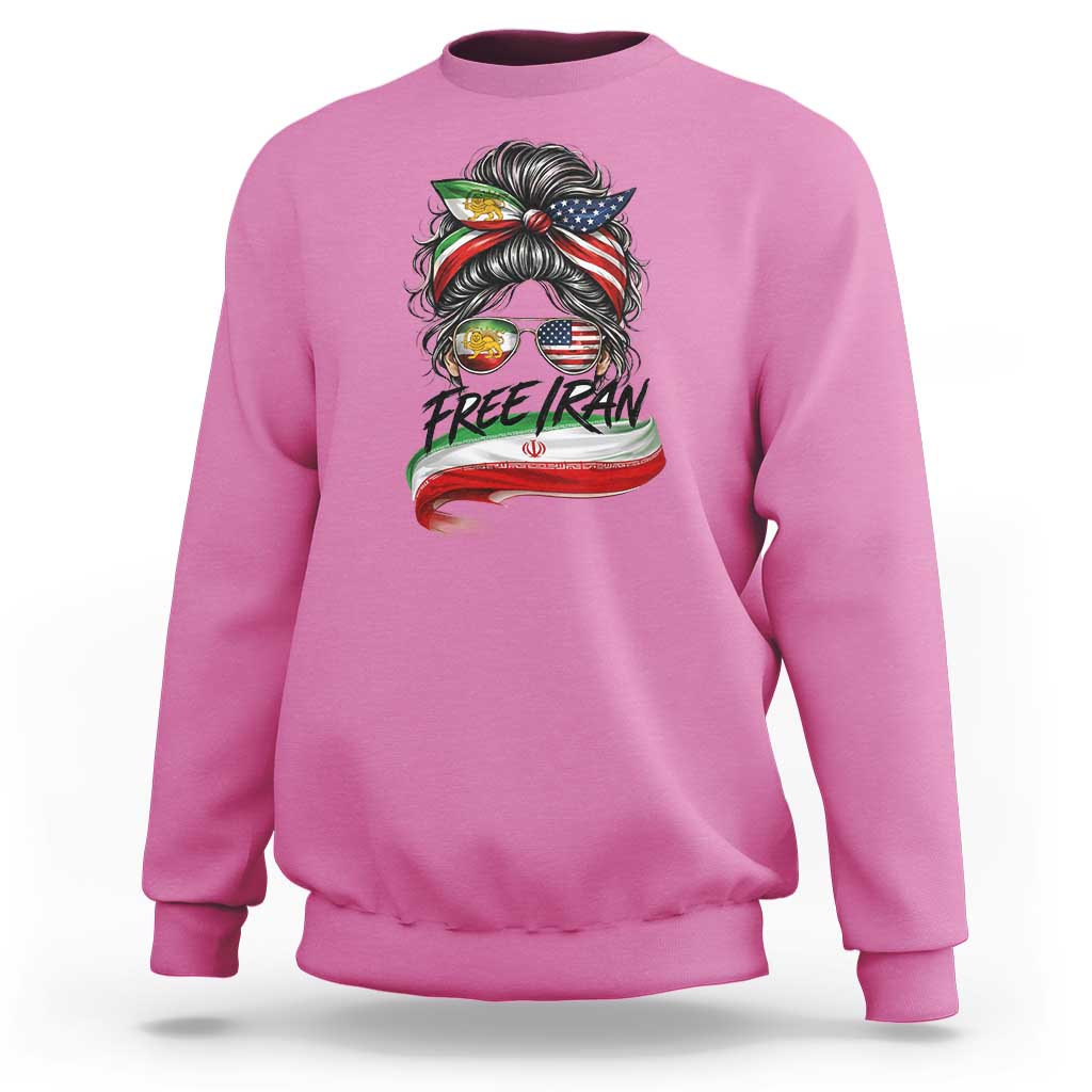 Free Iran Sweatshirt Persian American Pride Lion Sun Flag Messy Bun