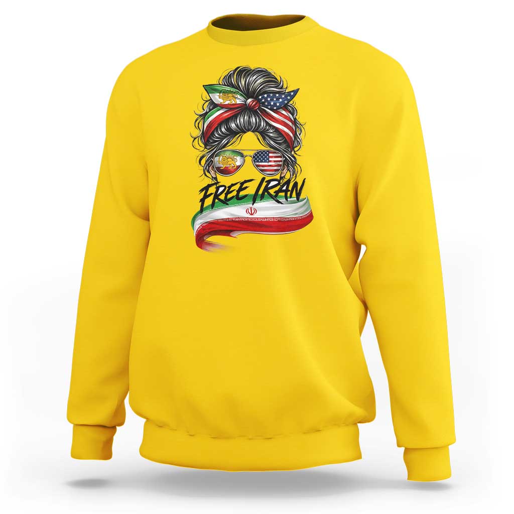 Free Iran Sweatshirt Persian American Pride Lion Sun Flag Messy Bun
