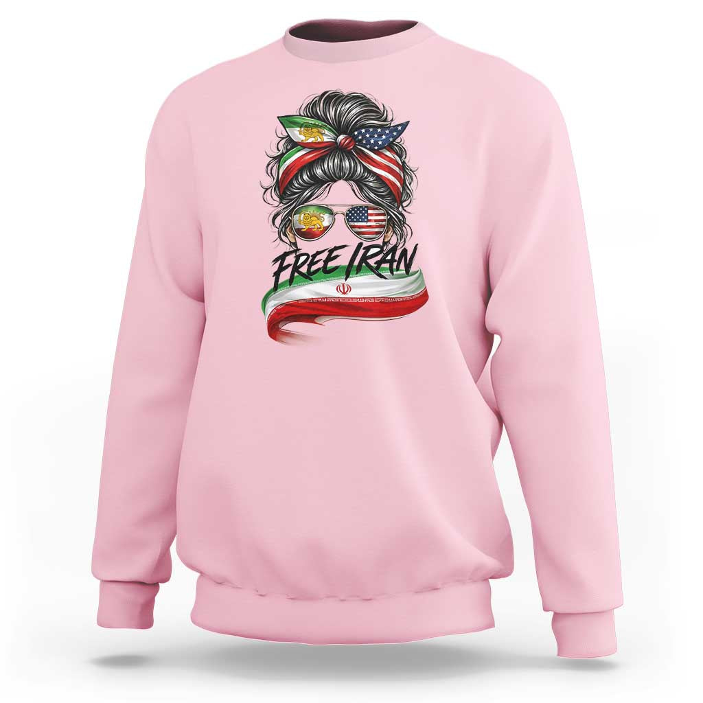 Free Iran Sweatshirt Persian American Pride Lion Sun Flag Messy Bun