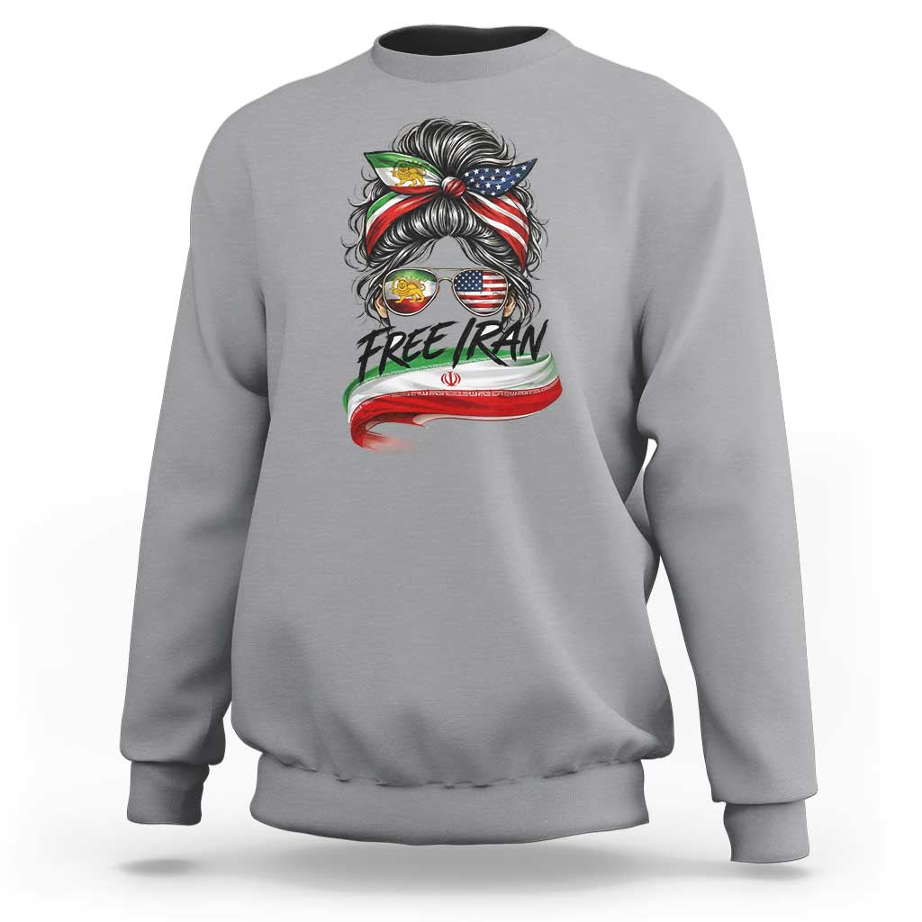 Free Iran Sweatshirt Persian American Pride Lion Sun Flag Messy Bun