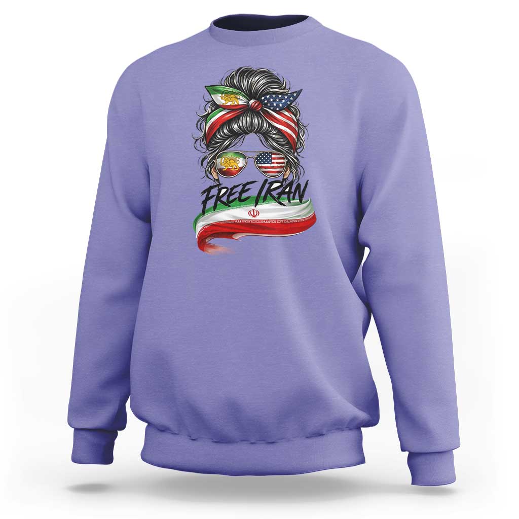 Free Iran Sweatshirt Persian American Pride Lion Sun Flag Messy Bun