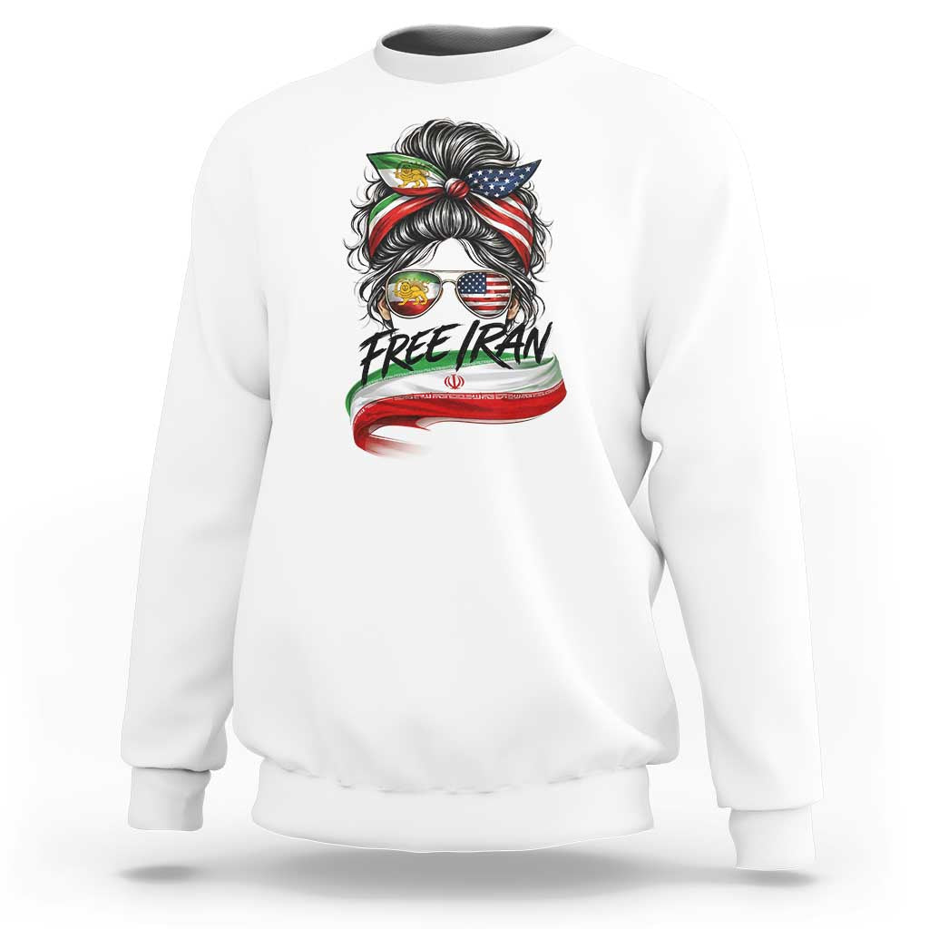 Free Iran Sweatshirt Persian American Pride Lion Sun Flag Messy Bun