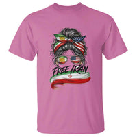 Free Iran T Shirt Persian American Pride Lion Sun Flag Messy Bun