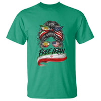 Free Iran T Shirt Persian American Pride Lion Sun Flag Messy Bun
