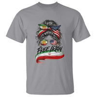 Free Iran T Shirt Persian American Pride Lion Sun Flag Messy Bun