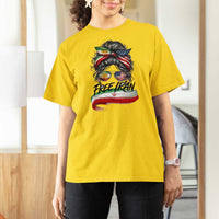 Free Iran T Shirt For Women Persian American Pride Lion Sun Flag Messy Bun