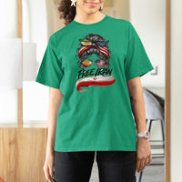 Free Iran T Shirt For Women Persian American Pride Lion Sun Flag Messy Bun