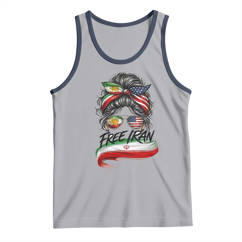 Free Iran Tank Top Persian American Pride Lion Sun Flag Messy Bun