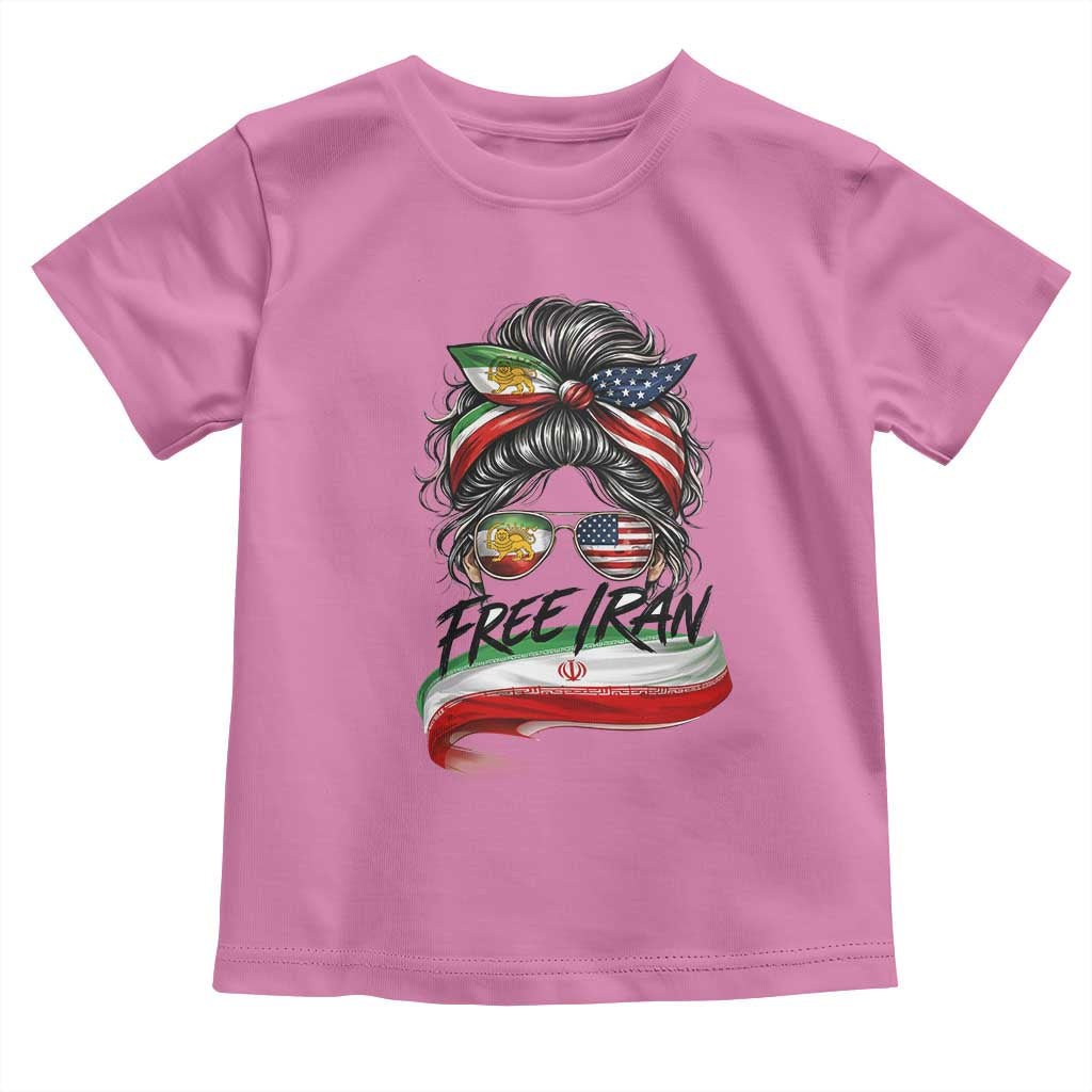 Free Iran Toddler T Shirt Persian American Pride Lion Sun Flag Messy Bun