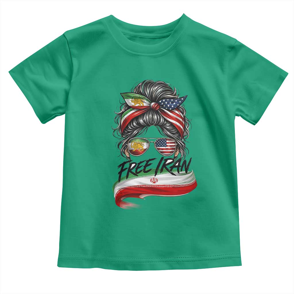 Free Iran Toddler T Shirt Persian American Pride Lion Sun Flag Messy Bun
