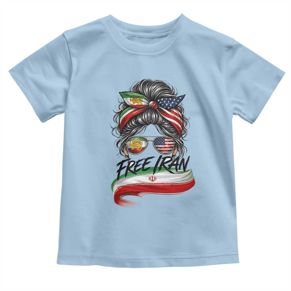 Free Iran Toddler T Shirt Persian American Pride Lion Sun Flag Messy Bun