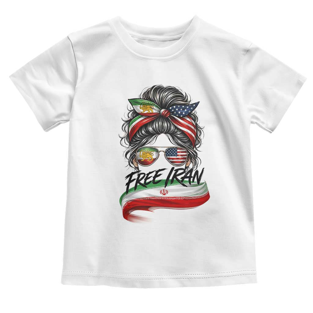 Free Iran Toddler T Shirt Persian American Pride Lion Sun Flag Messy Bun