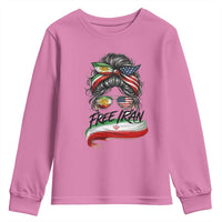 Free Iran Youth Sweatshirt Persian American Pride Lion Sun Flag Messy Bun
