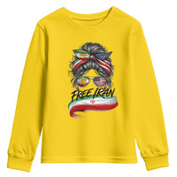 Free Iran Youth Sweatshirt Persian American Pride Lion Sun Flag Messy Bun