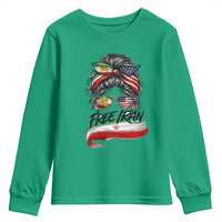 Free Iran Youth Sweatshirt Persian American Pride Lion Sun Flag Messy Bun