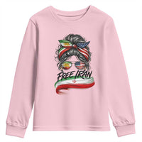 Free Iran Youth Sweatshirt Persian American Pride Lion Sun Flag Messy Bun