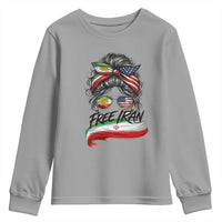 Free Iran Youth Sweatshirt Persian American Pride Lion Sun Flag Messy Bun
