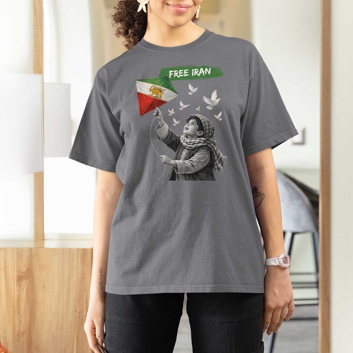 Free Iran T Shirt For Women Lion And Sun Flag Persian Freedom Movement