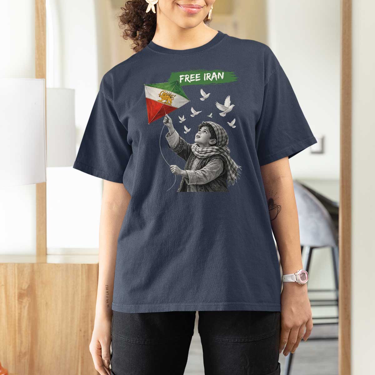 Free Iran T Shirt For Women Lion And Sun Flag Persian Freedom Movement