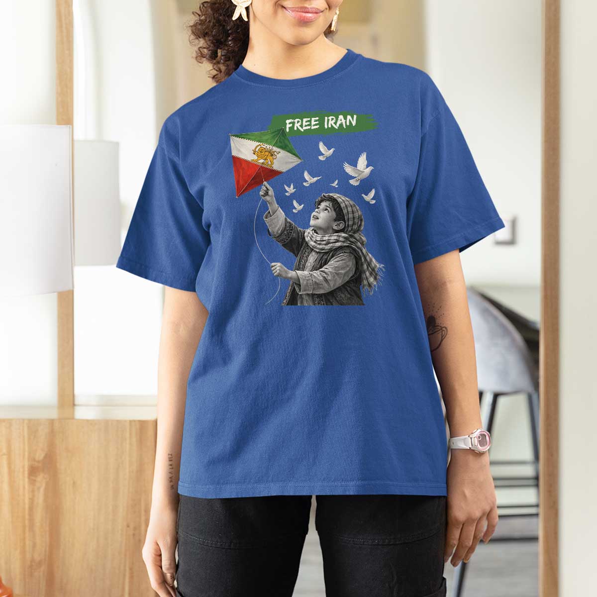 Free Iran T Shirt For Women Lion And Sun Flag Persian Freedom Movement