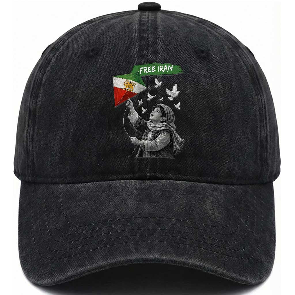 Free Iran Washed Cotton Baseball Cap Lion And Sun Flag Persian Freedom Movement