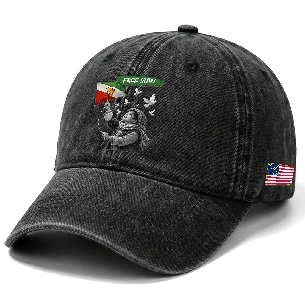 Free Iran Washed Cotton Baseball Cap Lion And Sun Flag Persian Freedom Movement