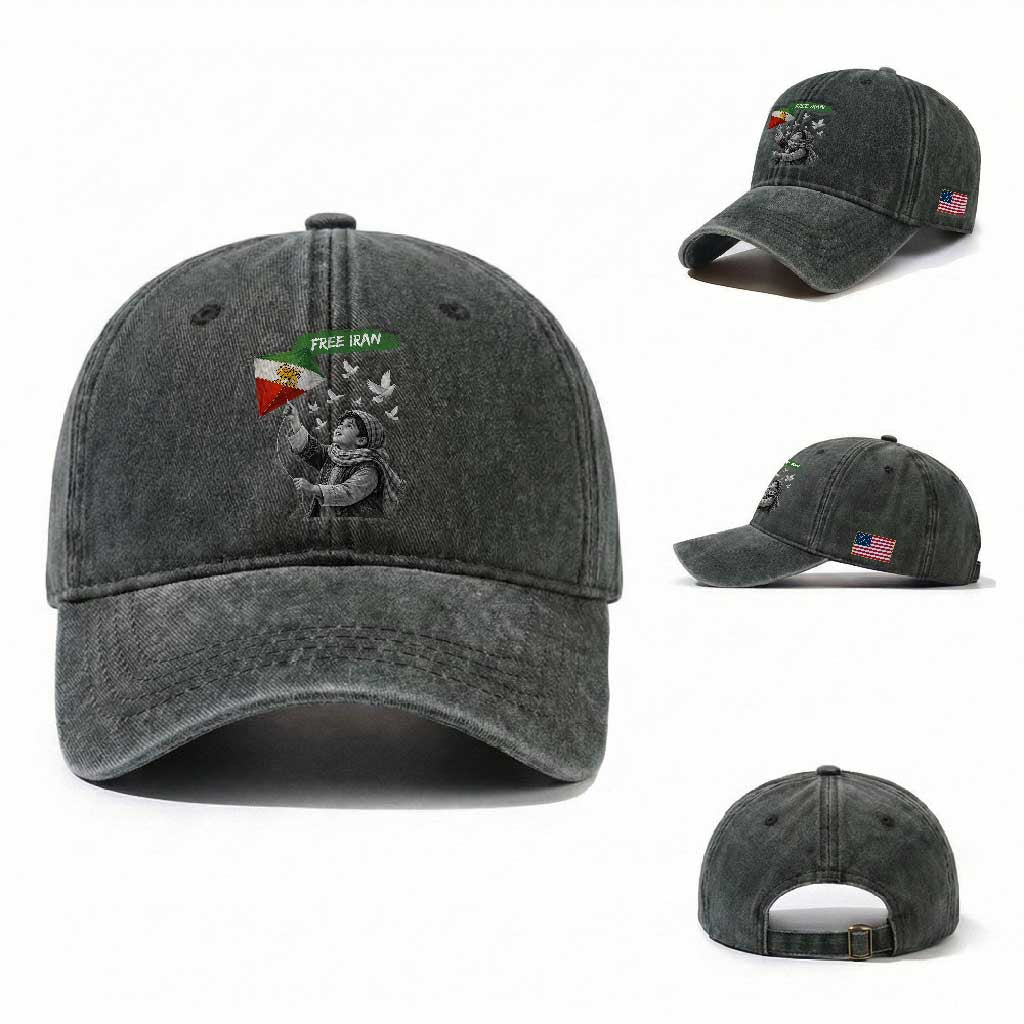 Free Iran Washed Cotton Baseball Cap Lion And Sun Flag Persian Freedom Movement