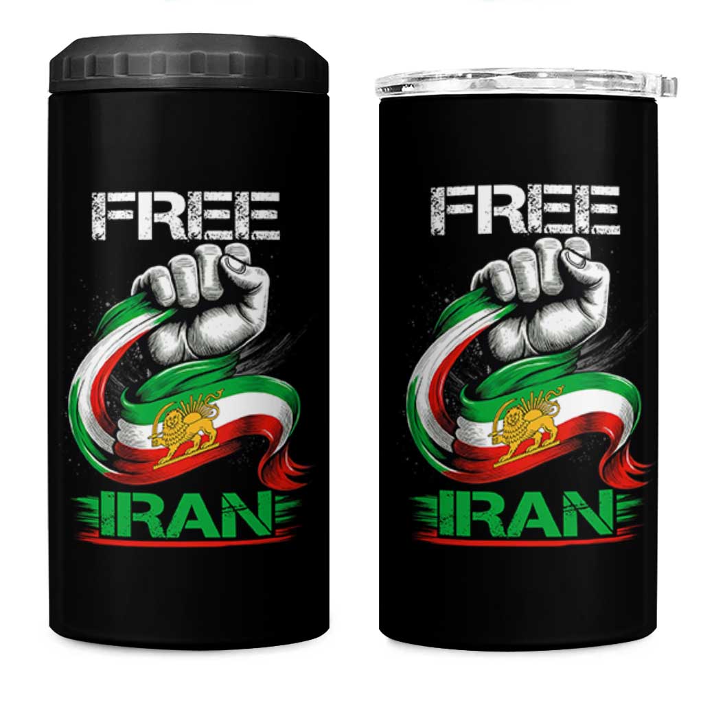 Free Iran 4 in 1 Can Cooler Tumbler Iran Lion Sun Flag Fist
