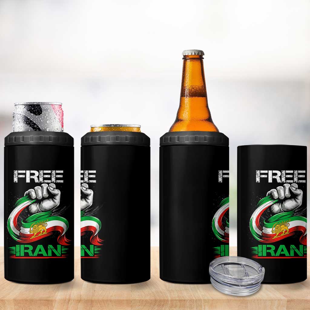 Free Iran 4 in 1 Can Cooler Tumbler Iran Lion Sun Flag Fist