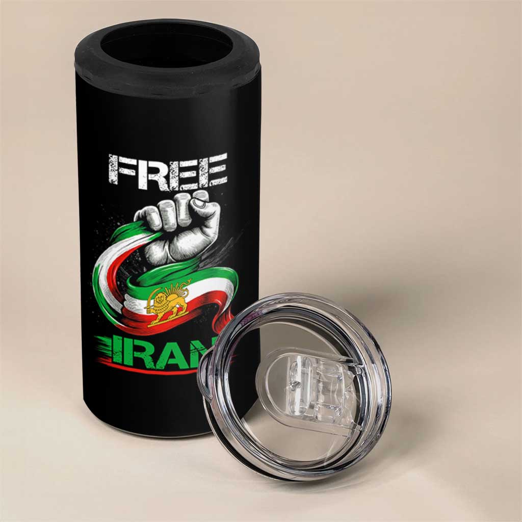 Free Iran 4 in 1 Can Cooler Tumbler Iran Lion Sun Flag Fist