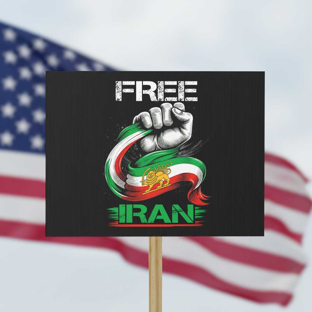 Free Iran Protest Sign Iran Lion Sun Flag Fist
