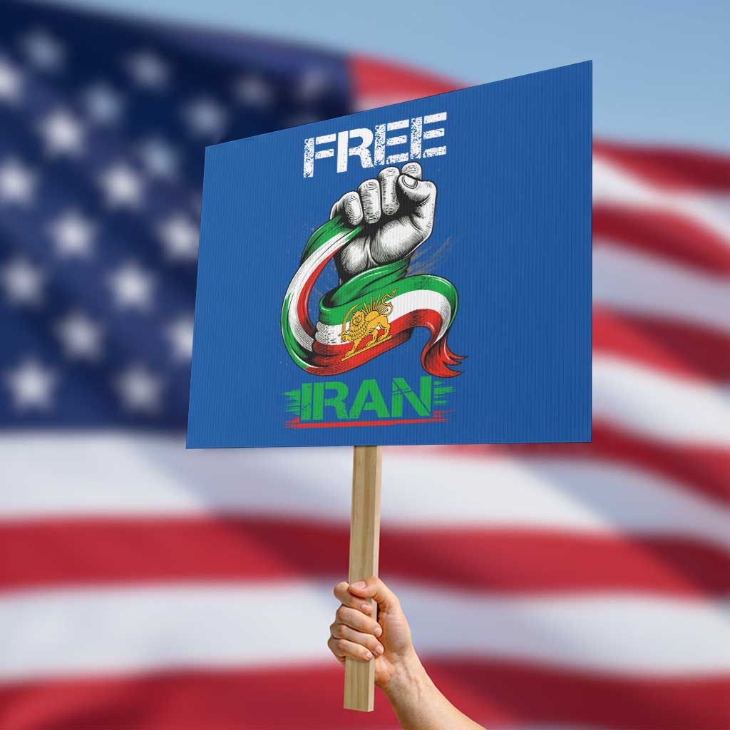Free Iran Protest Sign Iran Lion Sun Flag Fist