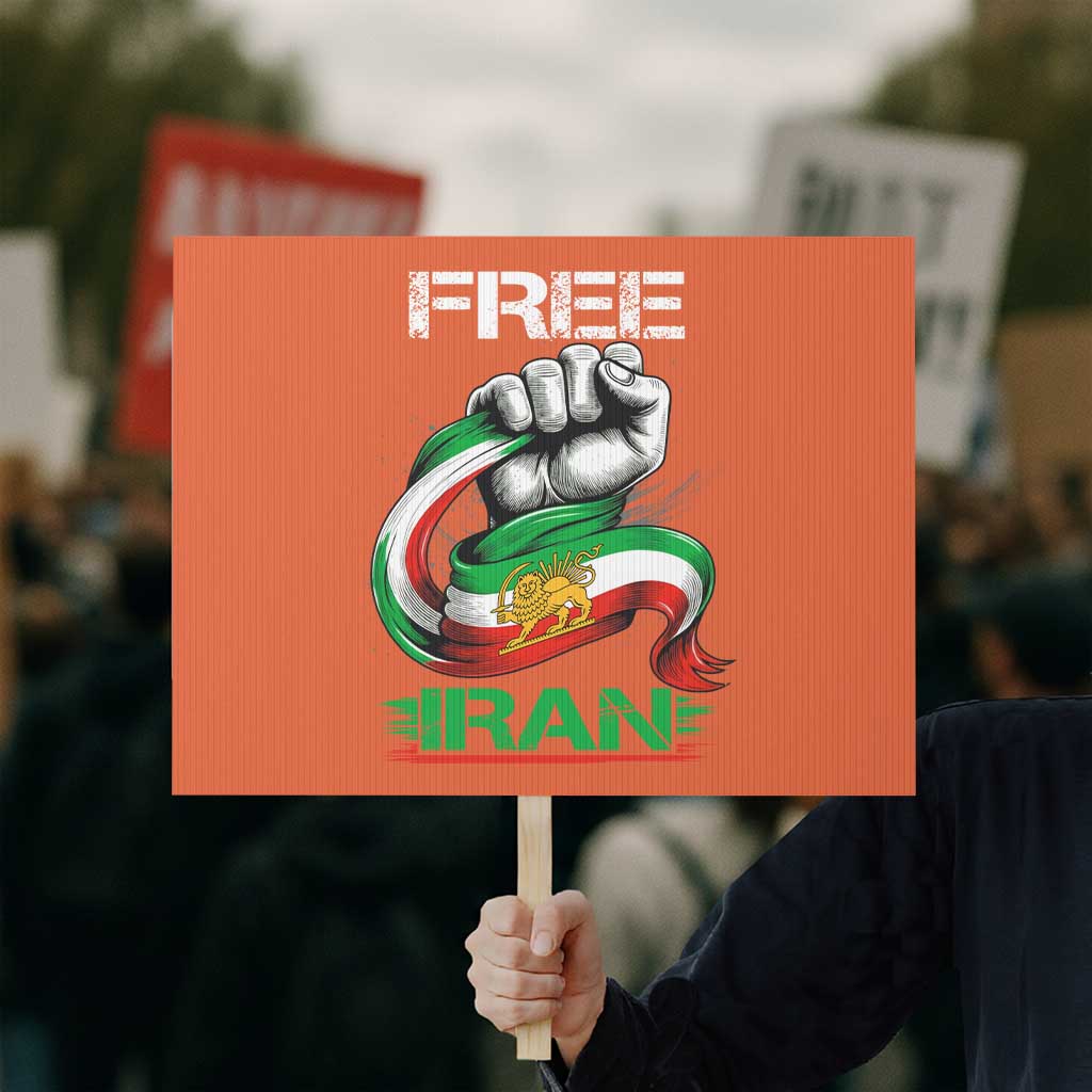 Free Iran Protest Sign Iran Lion Sun Flag Fist