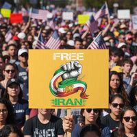 Free Iran Protest Sign Iran Lion Sun Flag Fist