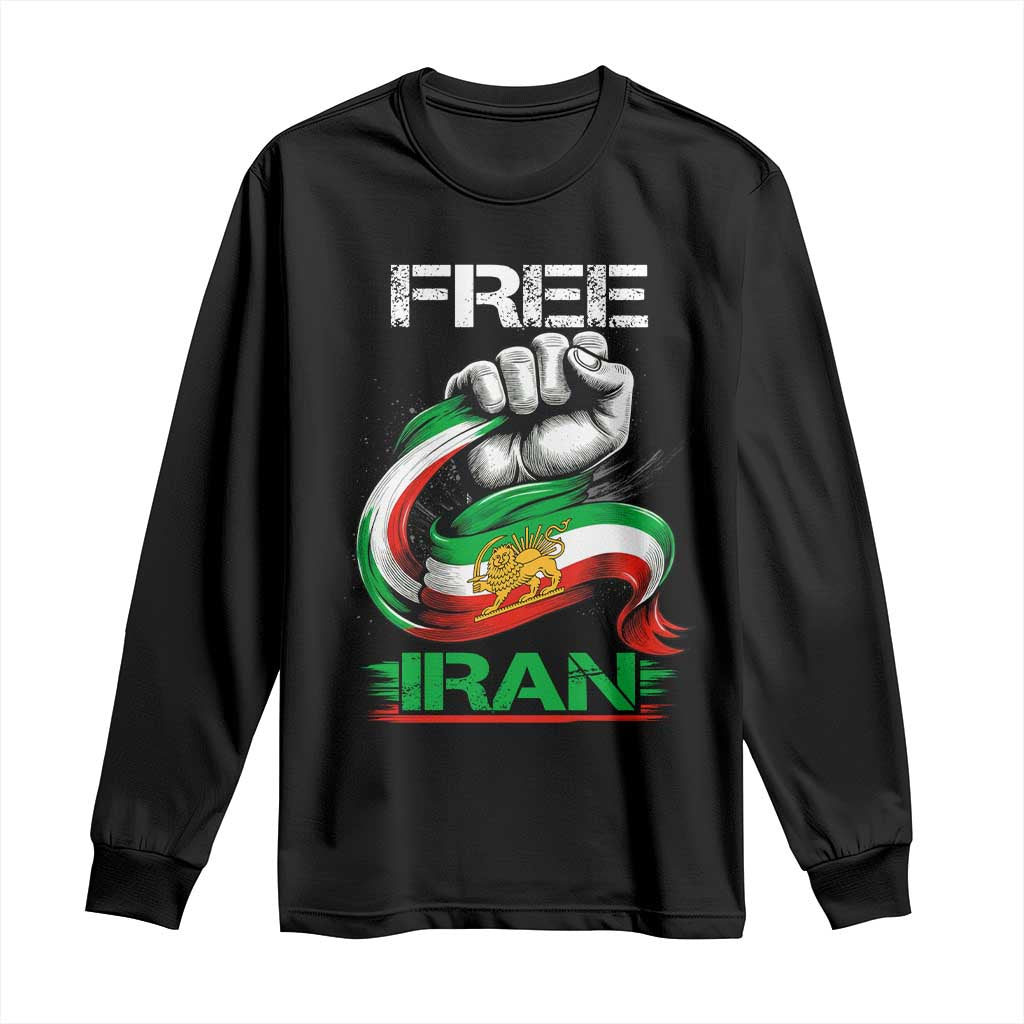 Free Iran Long Sleeve Shirt Iran Lion Sun Flag Fist