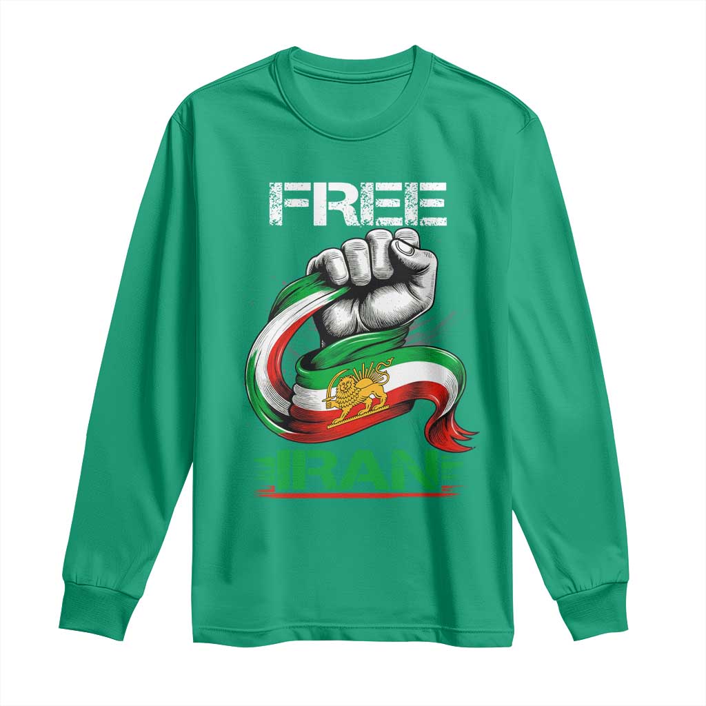 Free Iran Long Sleeve Shirt Iran Lion Sun Flag Fist