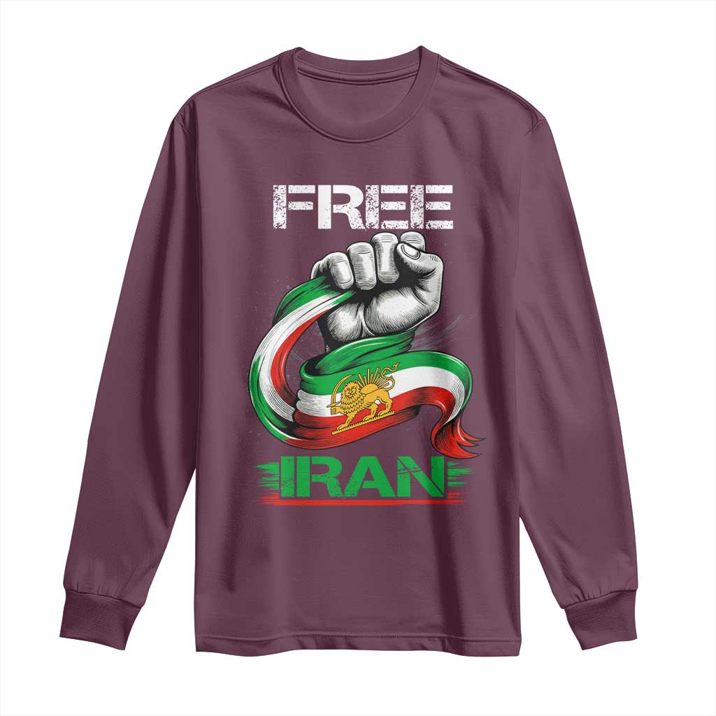 Free Iran Long Sleeve Shirt Iran Lion Sun Flag Fist