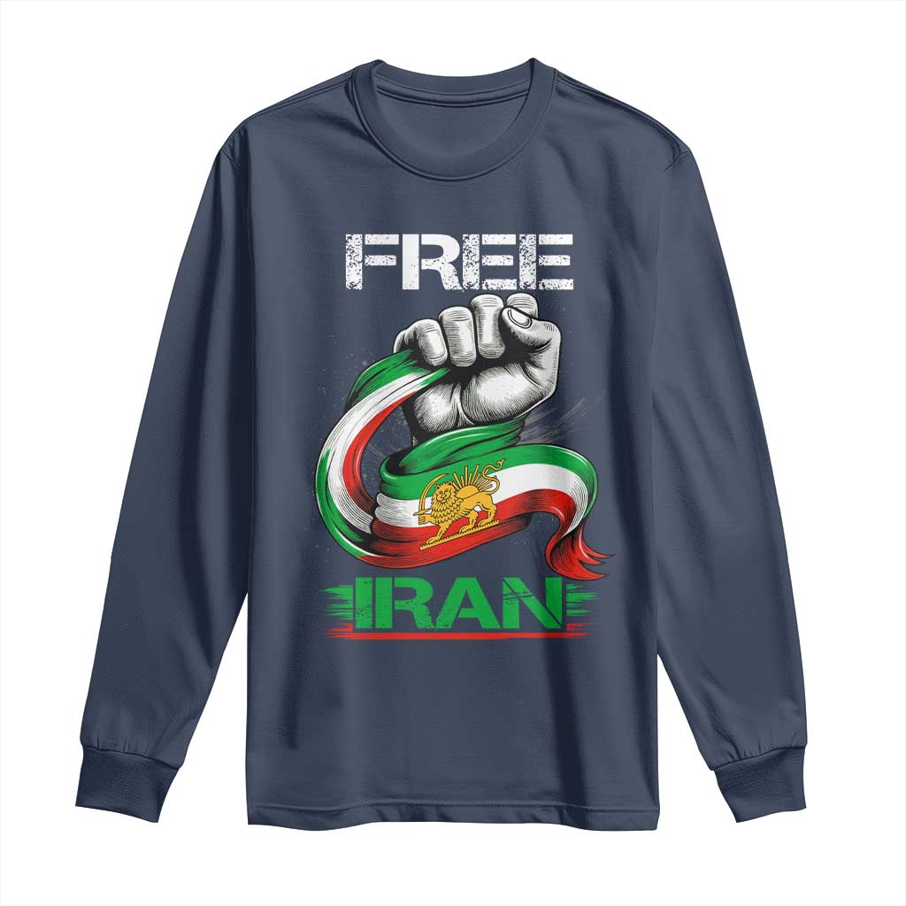 Free Iran Long Sleeve Shirt Iran Lion Sun Flag Fist
