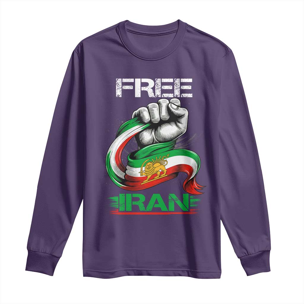 Free Iran Long Sleeve Shirt Iran Lion Sun Flag Fist
