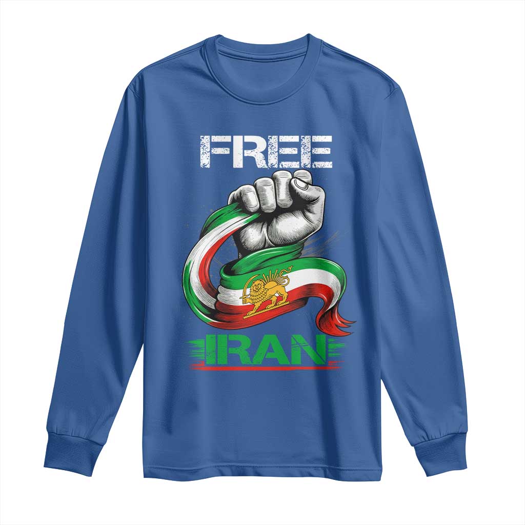 Free Iran Long Sleeve Shirt Iran Lion Sun Flag Fist
