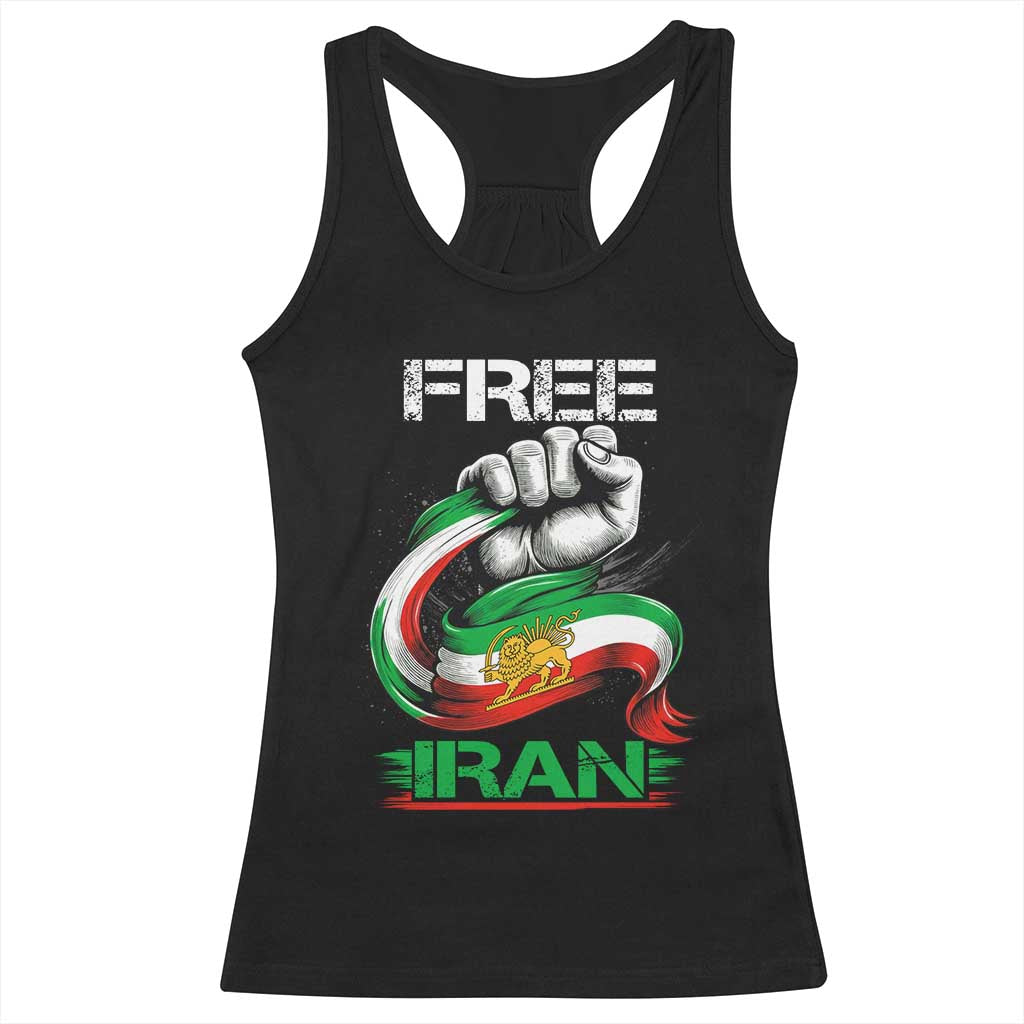 Free Iran Racerback Tank Top Iran Lion Sun Flag Fist