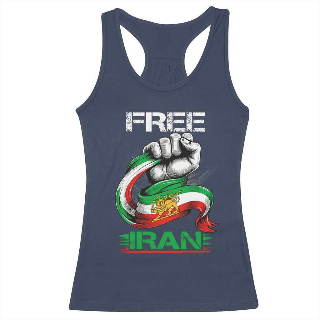 Free Iran Racerback Tank Top Iran Lion Sun Flag Fist