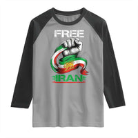 Free Iran Raglan Shirt Iran Lion Sun Flag Fist