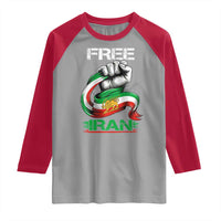 Free Iran Raglan Shirt Iran Lion Sun Flag Fist