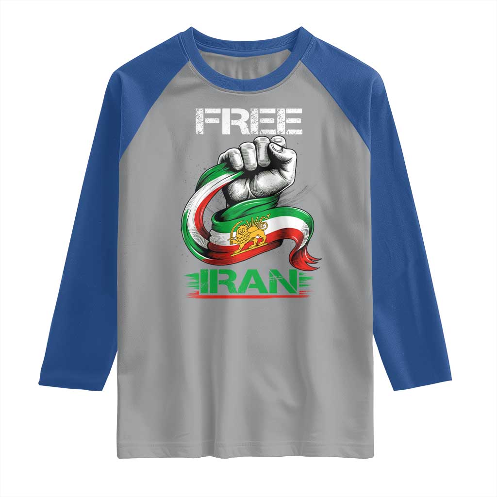 Free Iran Raglan Shirt Iran Lion Sun Flag Fist