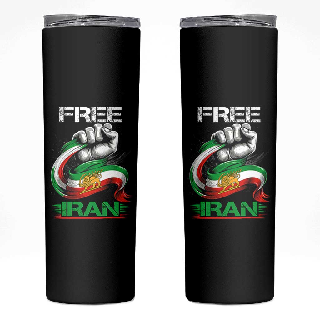 Free Iran Skinny Tumbler Iran Lion Sun Flag Fist